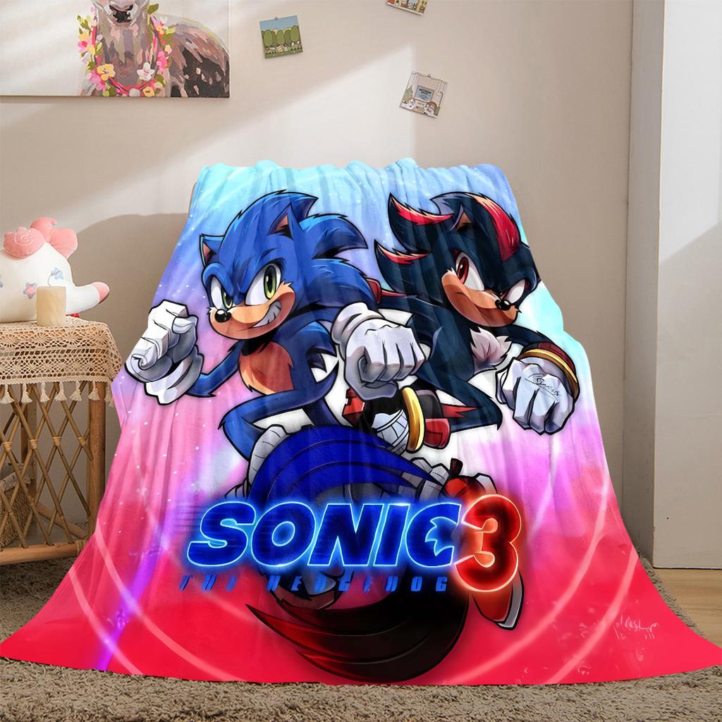 Cartoon Sonic Hedgehog Print Blanket Warm Comfortable Flannel Cover For Bedrooms, Sofas, Beds, Chairs LXRa38