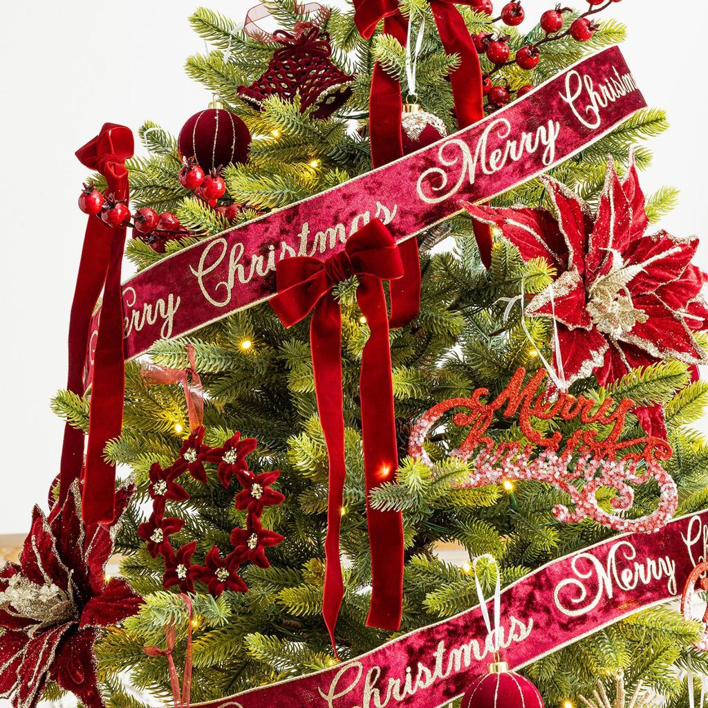 Christmas Decorations: Velvet Ribbon, Velvet Bow Pendants, Christmas Tree Ornaments, Christmas Setting Scenes