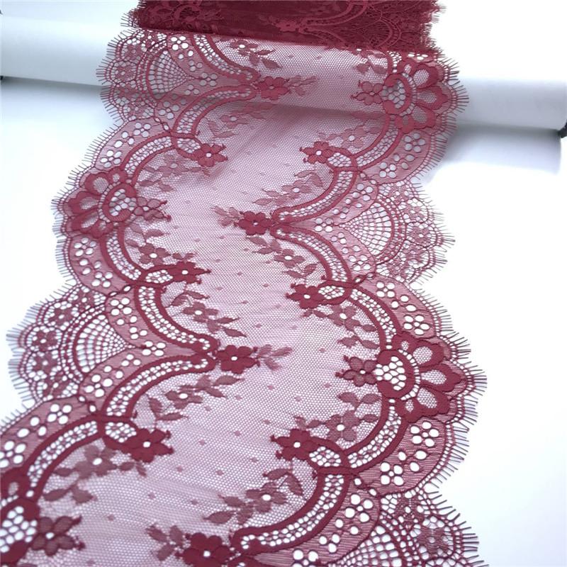

3м х 23см Неэластичное кружево Шантильи, Цветочное кружево с ресничками для нижнего белья, одежды, рукоделия 22.5cm бордовый