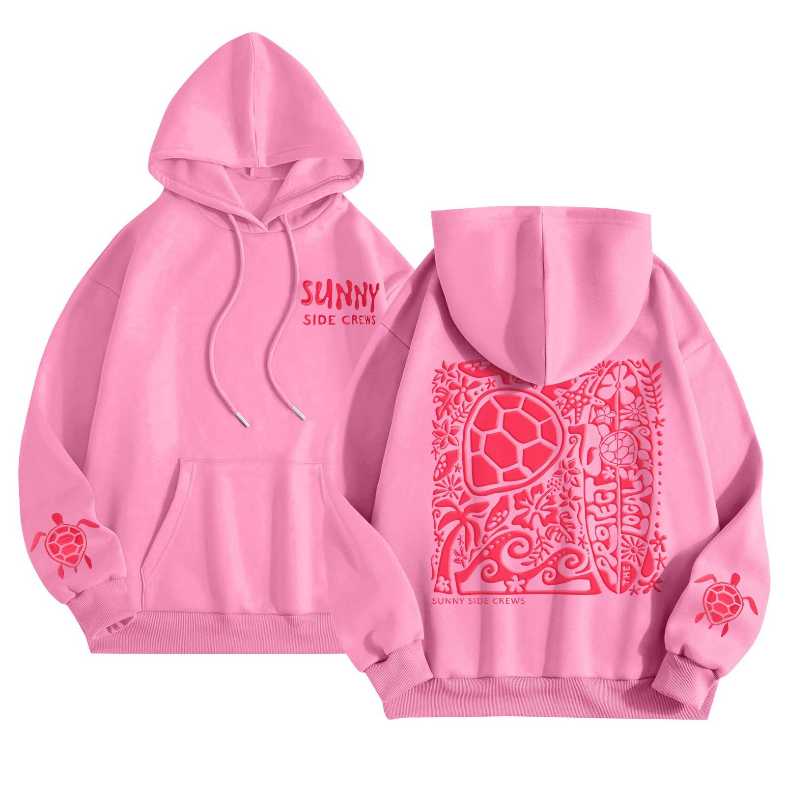 

Графические толстовки с капюшоном для женщин Милый пуловер с длинным рукавом Опрятные толстовки с капюшоном с принтом букв Осень-зима M розовый