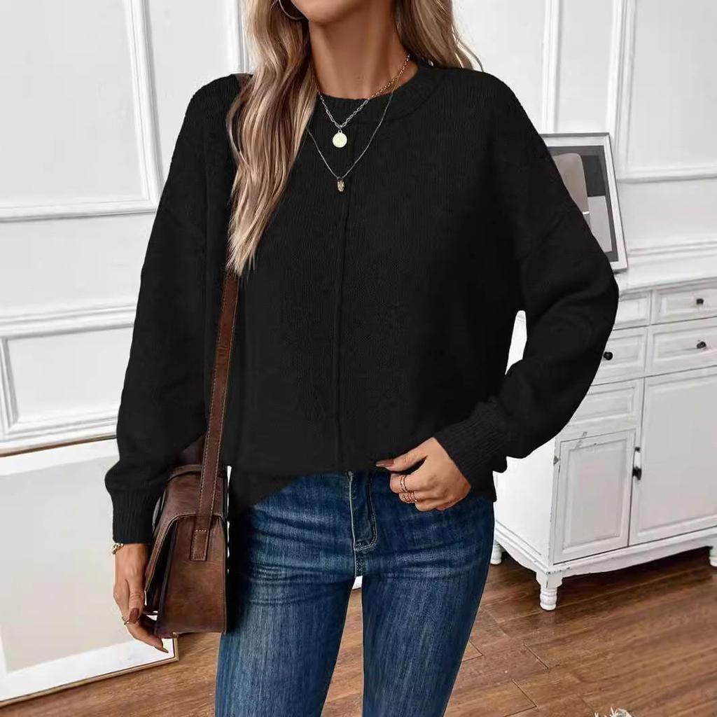 2025 Autumn/Winter European & American Casual Solid Color Knit Pullover Sweater for Women