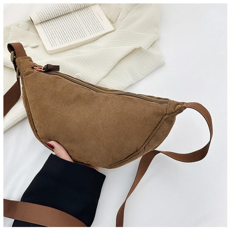 Japanese Single Dumpling Bag Corduroy Autumn and Winter New Women's Shoulder Bag Men's Satchel Underarm Bag Lightweight