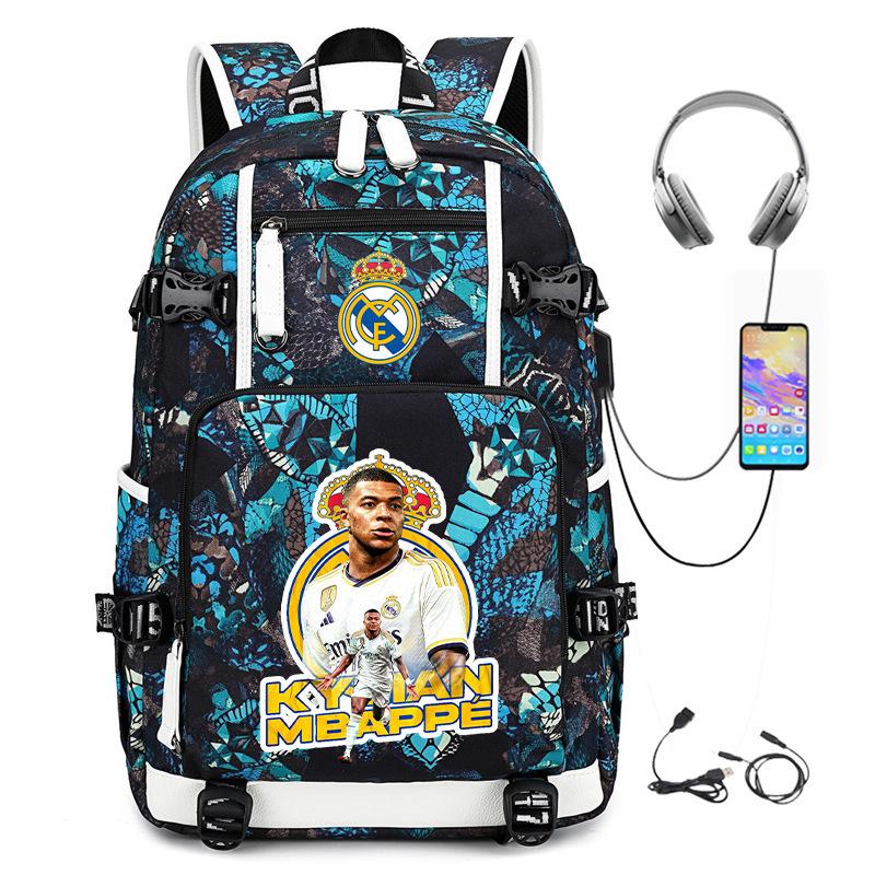 Camouflage Backpack Student Bookbag Multifunctional USB Charging Football Star Print Travel Daypack Lightweight Casual Men's Backpack