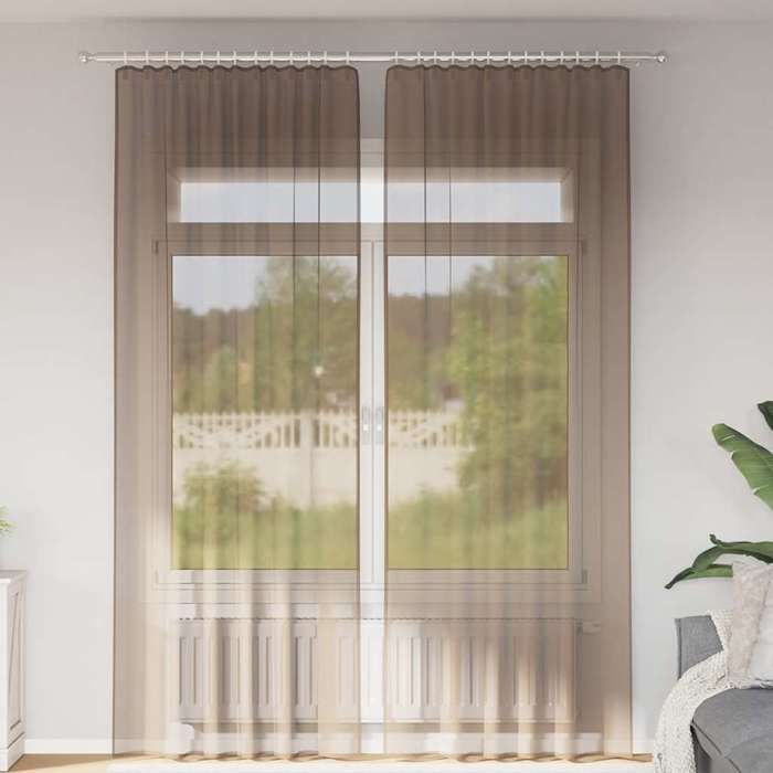 VidaXL Rideaux en voile avec boucles 2 pcs marron clair 140x260 cm, rideau en filet, rideau transparent, voile de fenêtre, 4102315