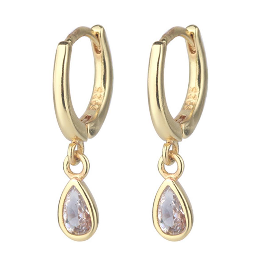 Elegant Zircon Teardrop Dangle Earrings Portable for Women Gold Silver Plated Sturdy Copper Jewelry Accessory Daily Use