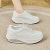 Women's Hole Sneakers Height Increase White Leather Platform Casual Summer Thick Sole Elevator Shake Shoes