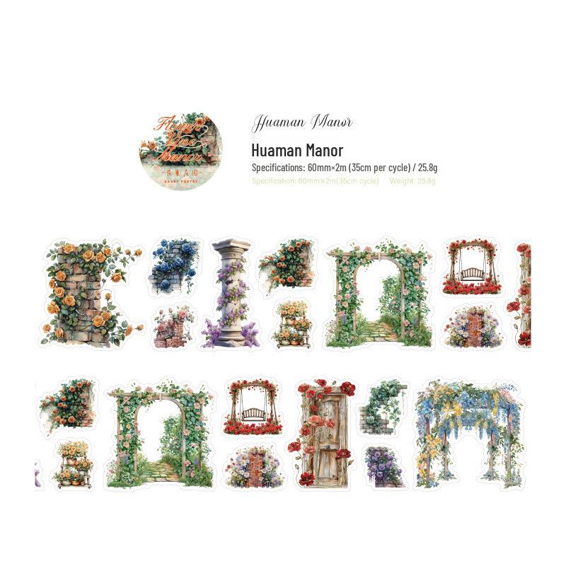 Romantic Garden Series Die-Cut PET Tape: 6 Styles of Garden-Themed Stickers for DIY Journaling & Decoration