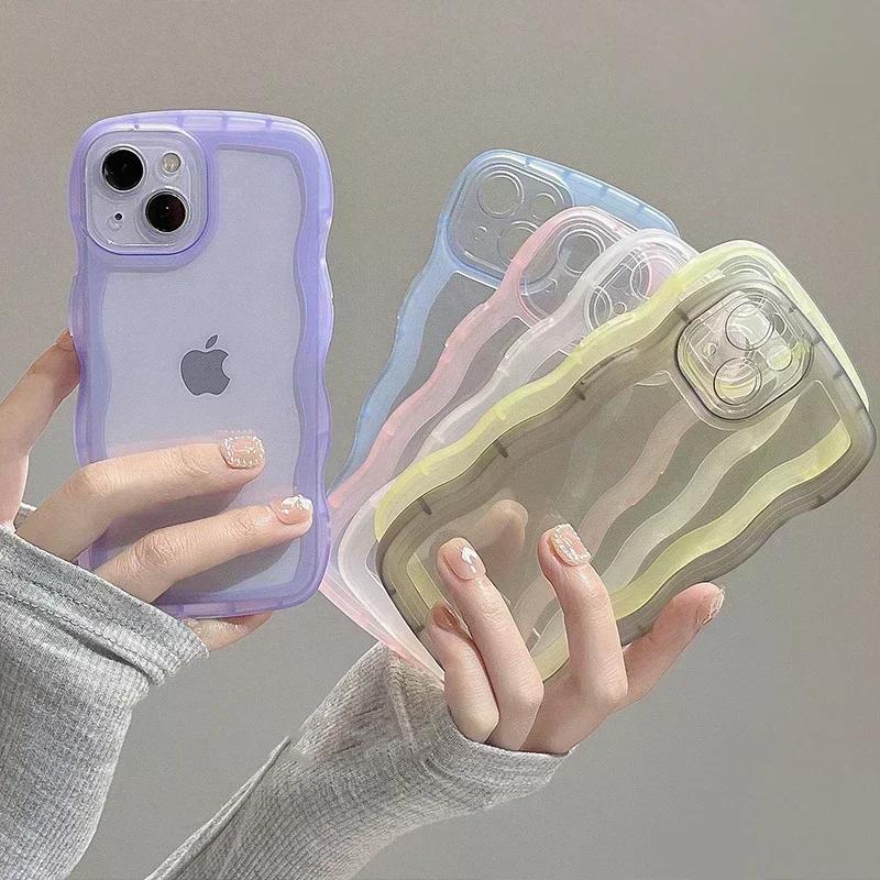 

для iPhone 16 15 14 Pro15 14 16 Pro Max 16 Plus чехол милый прозрачный волнистый гибридный противоударный чехол-бампер мягкий Fundas For iPhone 16 Pro