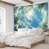 1pc Sunny Clouds Landscape Tapestry  Serene Sky Design with Lush Green Clouds  Golden Sun Rays Polyester Satin Fabric Wall Ha
