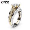 Fashion Jewelry, Gold Two-Color Zircon Ring, Flower Vintage Women'S Ring
