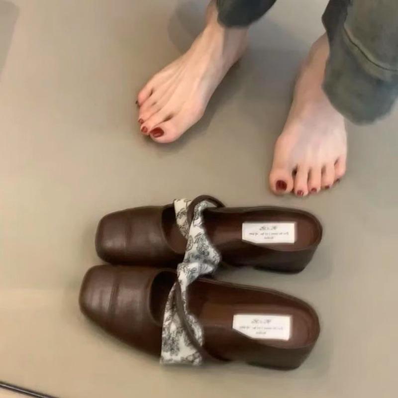 Inner Heightening Bag Head Half Slippers Women's Summer Outer Wear New One-pedal High-heeled Mary Jane Single Shoes Sandals