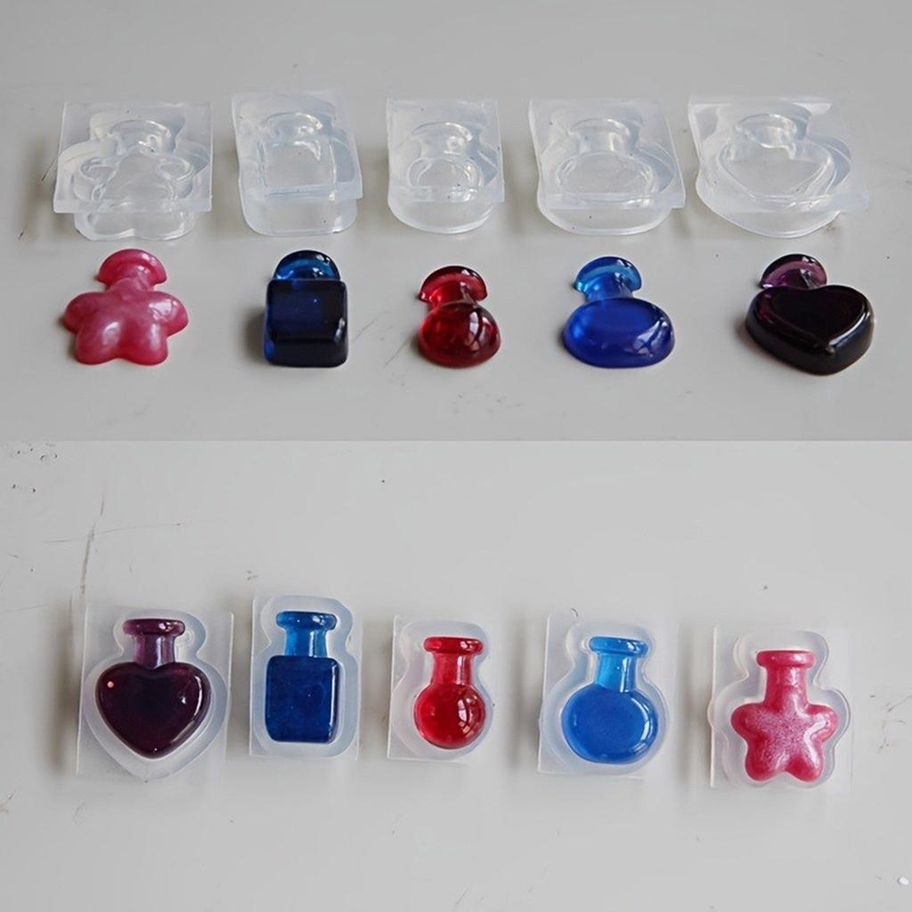 Set of 5 Multi Bottle Design Silicone Mold For Resin Crafts Fondant Jewelry Making Easy Release Reusable Food Grade