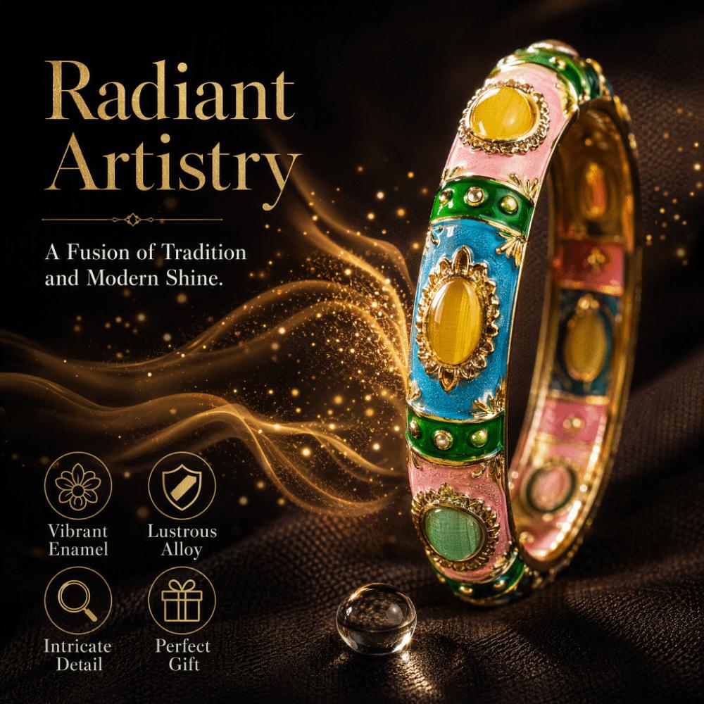 1.4cm Enamel Bangle Imitation Cat's‑Eye Vintage Cloisonne Bangle Gifts for Women Girl