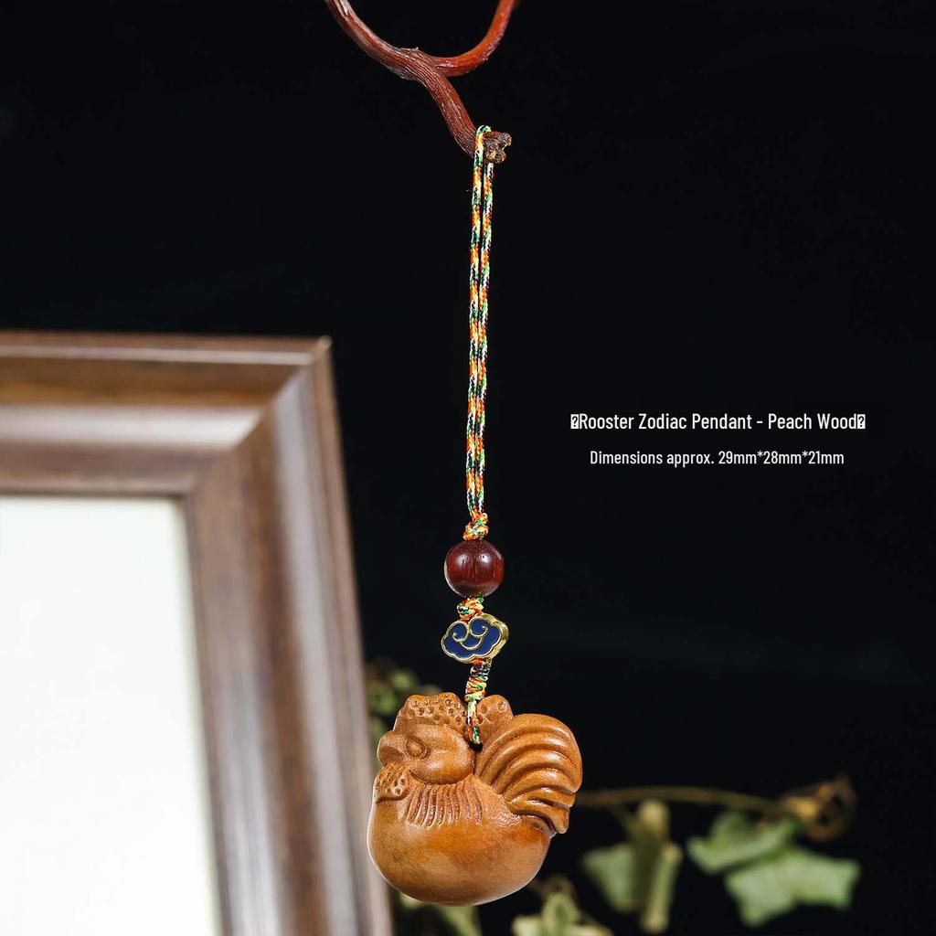 Hand-Carved Zodiac Peach Wood Keychain Ornament