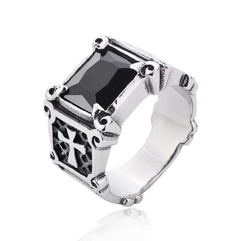 Vintage Stainless Steel Cross Rings for Men Women Classic Elegant Red/Black Stone Rings Fashion Jewelry Accessories Wholesale