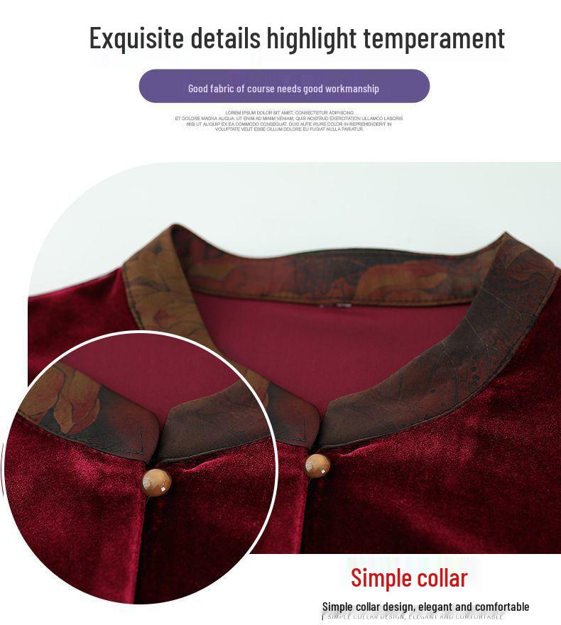 Women's Gold Velvet Long-Sleeve Shirt - Thick, Loose Fit for Middle-Aged & Elderly, Ideal for Spring & Autumn