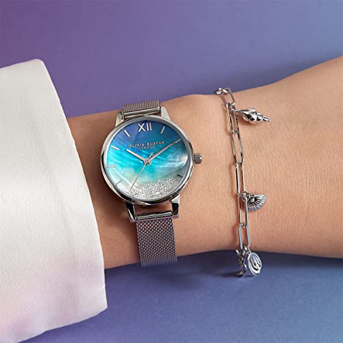 Authorized Dealer [OLIVIA BURTON] Olivia Burton Women's Watch OB16US63 Under the Sea Midi Wishing Waves Blue Mother-of-Pearl & Silver Mesh