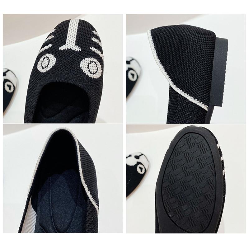 Women Shoes  Bowknot Flat Shoes Soft Pregnant Scoop Shoes Square Head Knitted Shoes Tide Girl Peas Shoes Female Ballet Shoes
