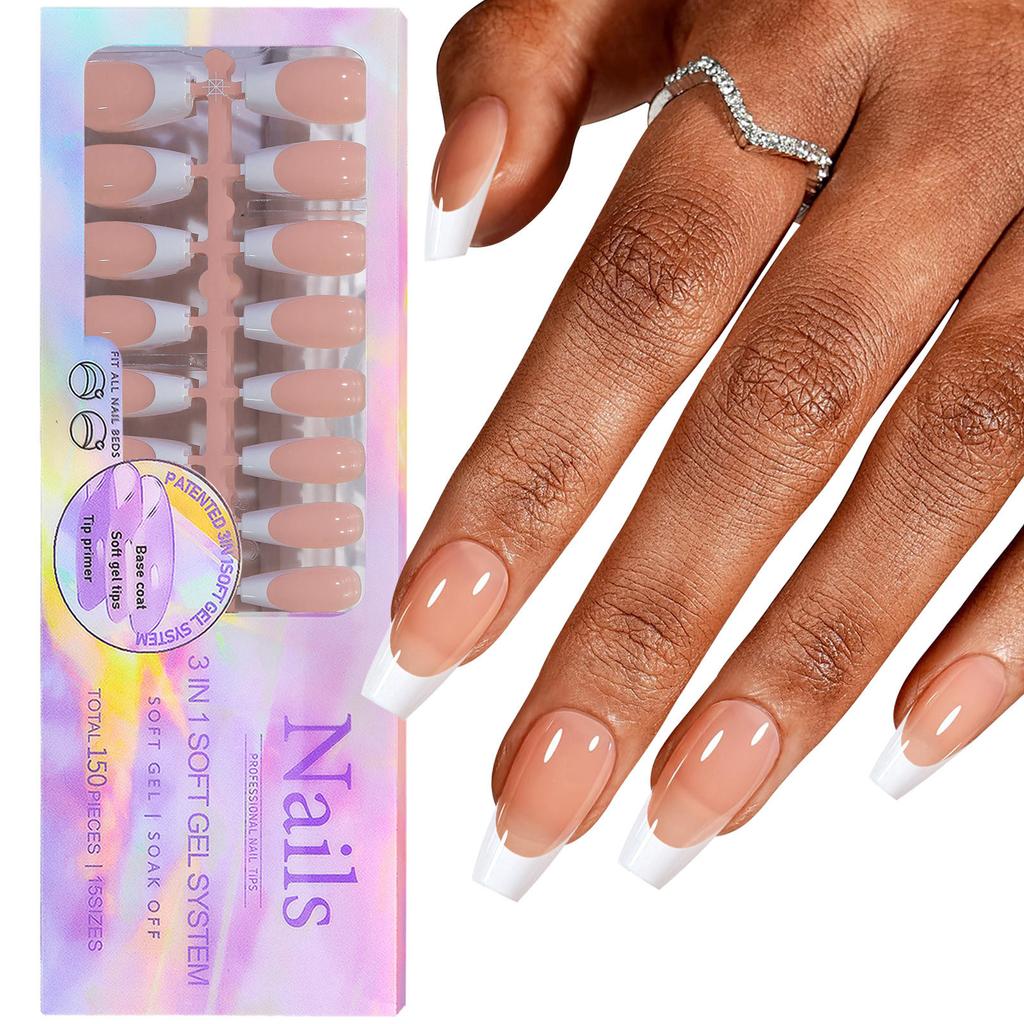 Natural and Stylish French Manicure Nail Tips with Different Sizes Nail Art Tools and Accessories