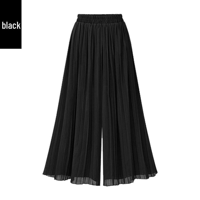 

Женские брюки большого размера в корейском стиле из шифона с широкими штанинами - высокая посадка, плиссированные, длиной до щиколотки, повседневные летние брюки 9XL чёрный