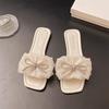 Fashion Butterfly-Knot Shoes Woman's Slippers Square Toe Slides String Bead Fashion 2025 Luxury Butterfly-knot String Bead Shoes Square