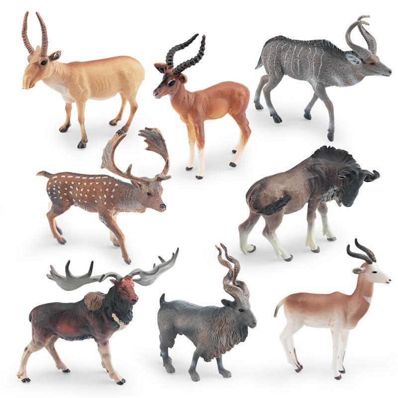 Forest Animal Model Simulation Wildebeest Antelope Big Horn Deer Twist Horn Goat Antelope Static Ornament Toy
