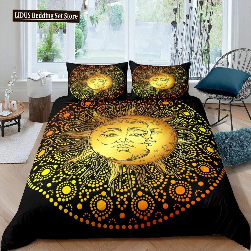 Zestaw poszwy na kołdrę Złote Słońce i Księżyc Boho Tajemniczy Kolor Dekoracja Domu Zestaw Pościeli Dorośli Prezenty Z Zamkiem Błyskawicznym Dekoracyjny Pokrowiec na Kołdrę