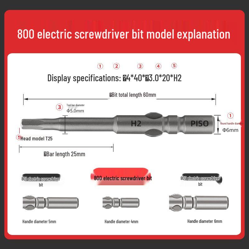 Magnetic 4mm Electric Screwdriver Bit with 800 Internal Hexagon, 5-Star Slotted, and Triangular Bit, 3C