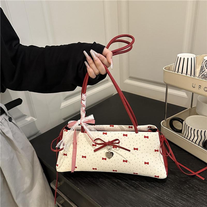 Light Luxury Underarm Bag New Fashionable Floral Bow Print Handbag Contrast Color Versatile Women's Shoulder Bag