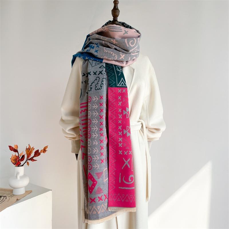 Travel windproof shawl imitation cashmere scarf women's double-sided dual-purpose autumn and winter new versatile thickened warm scarf tide