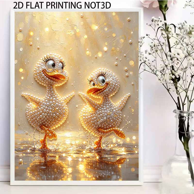 Framed Pearl Bead Painting Kit Cute Dancing Ducks Design DIY Shiny Canvas Art Relaxing Craft for Desk Wall Decor Aesthetic Gift Home Accents