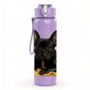 1PC Black French Bulldog Bust 750ml Color Plastic Sports Water Bottle Leakproof Flip Straw Lid For Sports Office Home Use