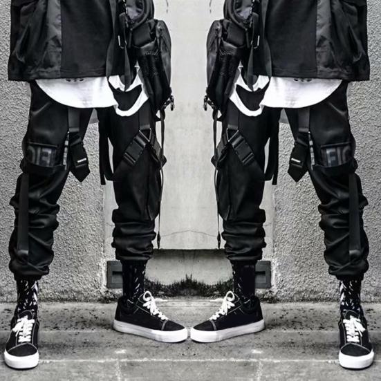 Pánské Cargo Kalhoty Hip Hop Styl Individuální Rovné Nohavice Pásek Dekor Jednobarevný Hluboký rozkrok Volný Streetwear Elastický pas Kotníkové kalhoty Pánské kalhoty