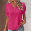 Elegante Camicetta da Donna Camicia Scollo a V Patchwork di Pizzo Manica Corta Camicie per Donna Estate Top da Donna