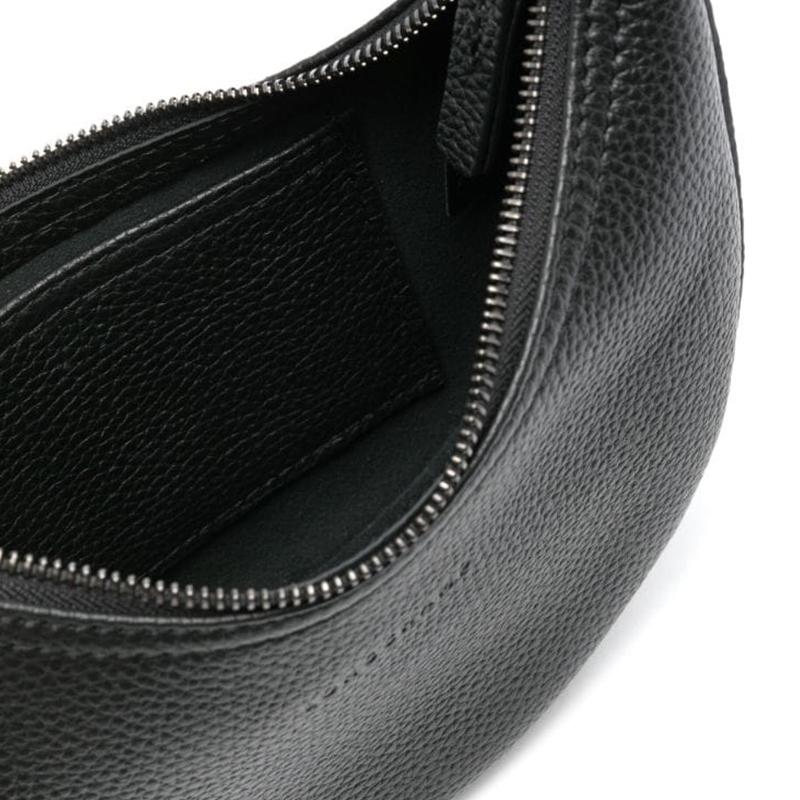 Longchamp Le Roseau Essential 21 Embossed Logo Zipper Closure Leather Half Moon Handheld Shoulder Bag Small Women Handbags Black 10217968001