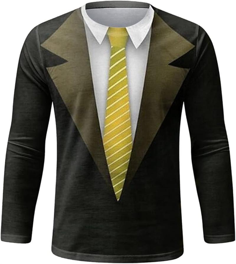 Realistic Suit Tuxedo 3D Printed Pattern T-Shirt Men Long Sleeve Casual Fashion T shirt Sweatshirt Breathable Streetwear Tshirt S