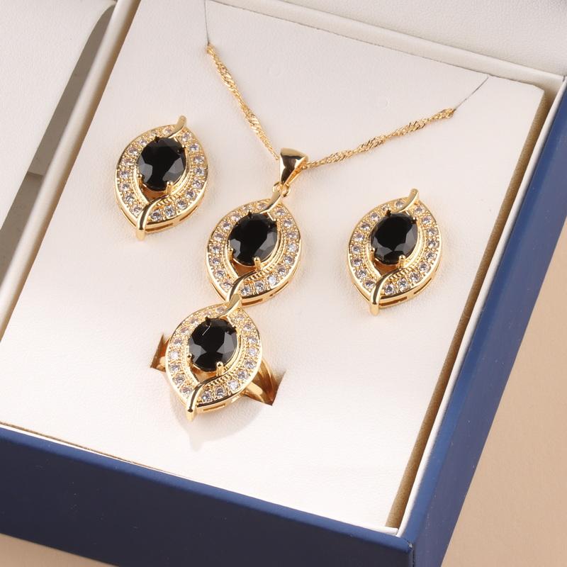 Brazil  Gold Plated Eye Shape Zircon Accessories Dubai Luxury Quality Jewelry Necklace And Pendant Woman‘S Earring Set