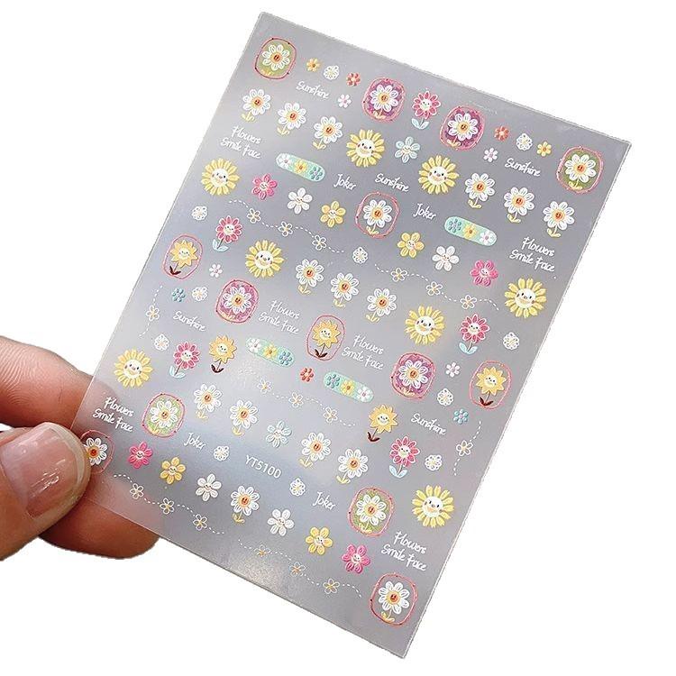 Childlike Sunflower 5D Embossed Nail Art Stickers - Retro Floral Design