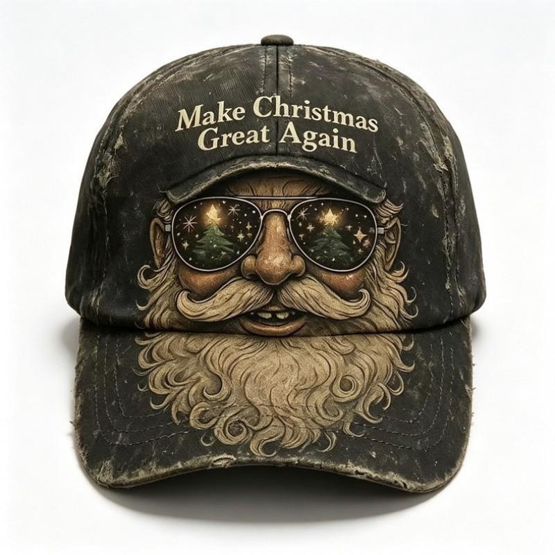 Digital Print Santa Claus Baseball Cap With Distressed Finish Unisex Outdoor Sun Hat Christmas Holiday Travel Beach Cycling