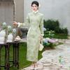 Womens Winter Warm Lined Qipao Dress With Stand Collar Long Sleeve Vintage Chinese Style
