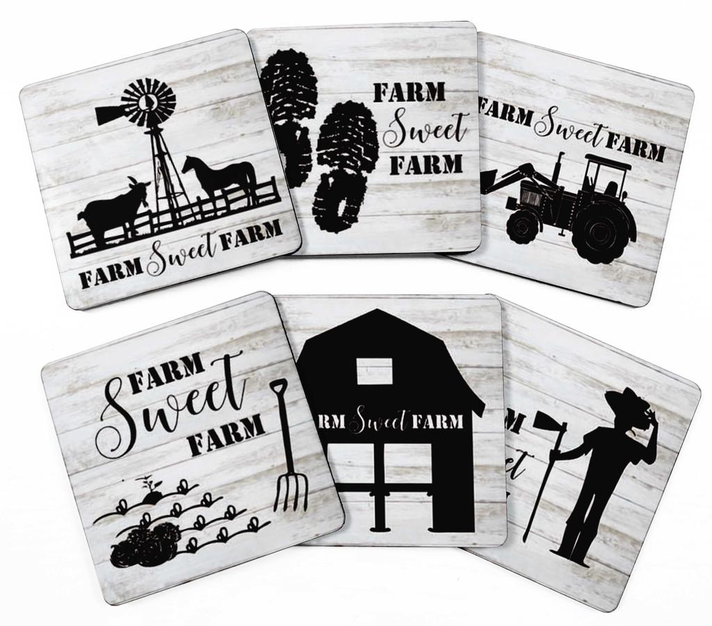Inkdotpot Set of 6 Drink Coasters Decorative Non,Slip Cork Base 4-inch Square Printed Coasters Easy Clean