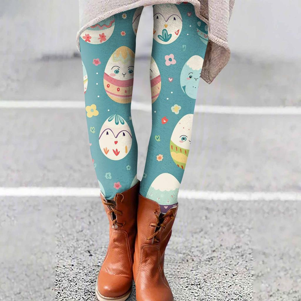 Spodnie damskie, rozciągliwe, miękkie, z nadrukiem wielkanocnym, spodnie do spania w domu