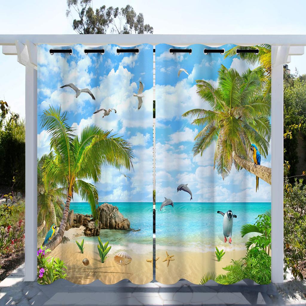 Plajele de nisip din Hawaii și natura marină Imprimare digitală 3D Cortina de soare Camera de zi Dormitor Decorare acasă 2 panouri