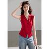 Twilight Traveler Series French Romantic Retro Sleeveless Collar Knitted Shirt Single breasted Slimming and Stylish Top