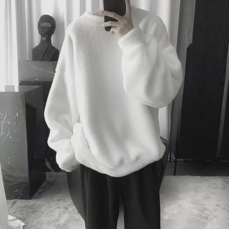 Dicker Winterpullover aus Lammwolle im Hongkong-Stil für Herren – lässiger Rundhalsausschnitt, lockere Passform, trendige Paarjacke.