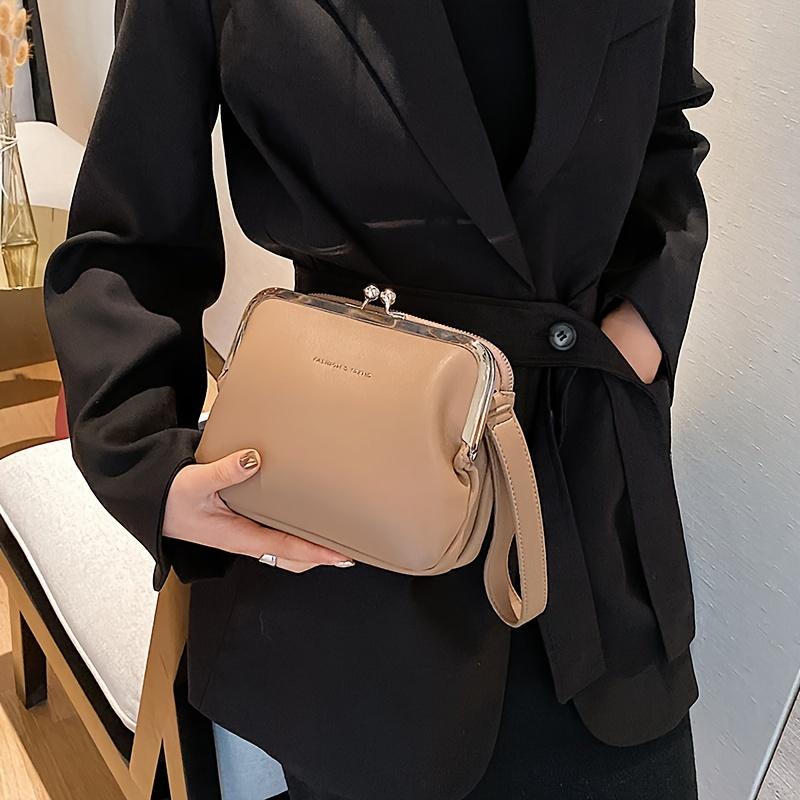 Schicke Umhängetasche im Vintage-Stil für Damen Vielseitige Schultertasche/Clutch-Kombination Abnehmbarer Riemen Reißverschluss Einfarbig Kunstleder