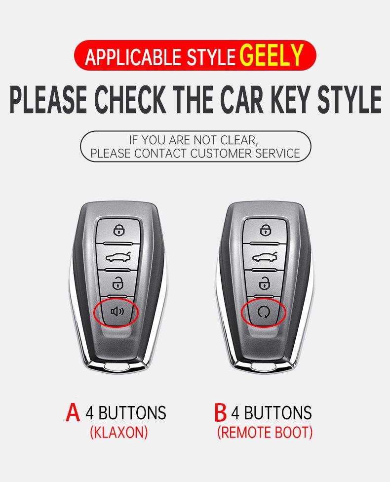 Zinc Alloy Leather Car Key Case Cover Shell For Geely Okavango Coolray Atlas Monjaro Tugella Emgrand Gt S Proton X50 X70 Keychai
