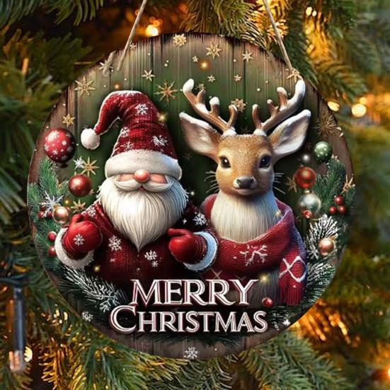 Kulatá vánoční dřevěná cedule s věncem Slavnostní nástěnná dekorace pro vnitřní dveře a sváteční domácí výzdobu Přírodní ručně vyráběná cedule na stromek a sváteční