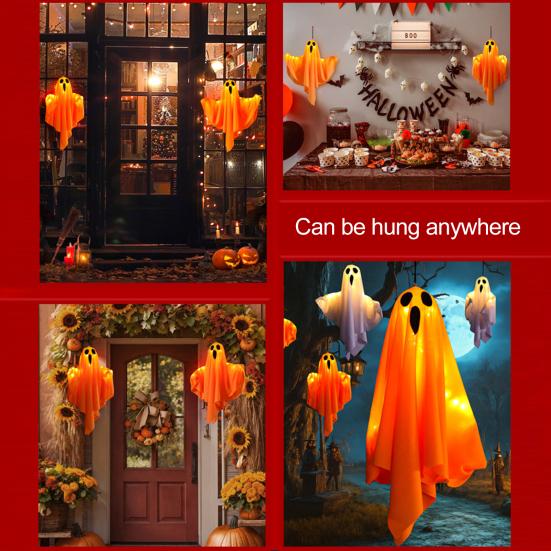 3 ks Halloweenských závěsných duchů 19,6" LED svítících venkovních létajících bílých duchů pro dekoraci předzahrádky, terasy, trávníku, zahrady, párty