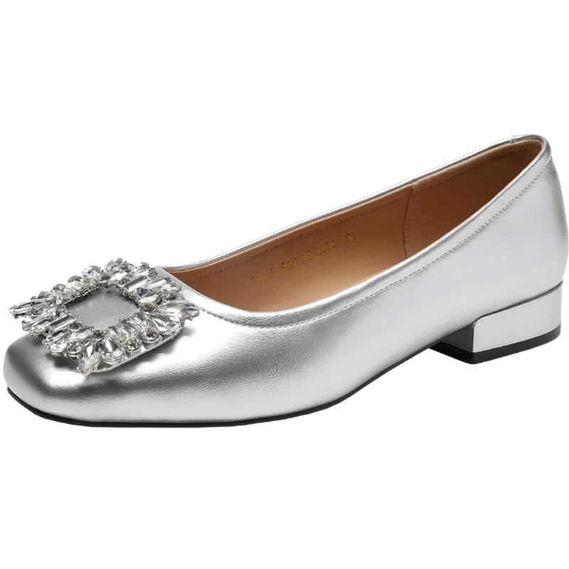 ZHR Women s Elegant Square Toe Rhinestone Pumps 38